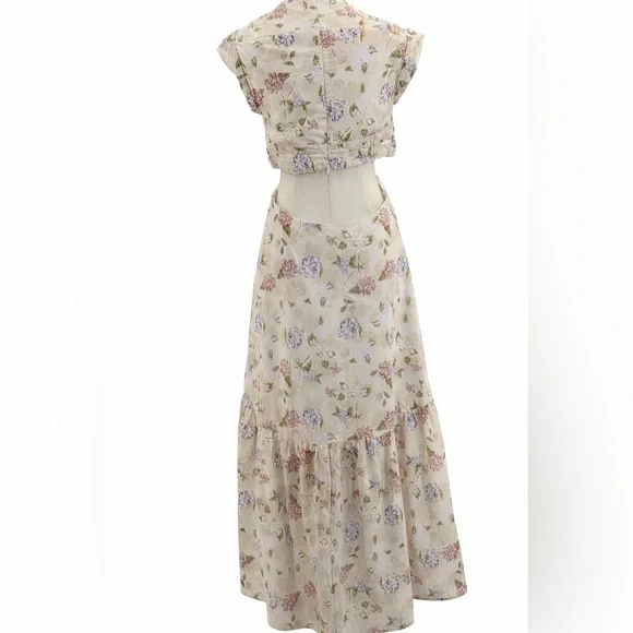 Sofía The Label Floral Cut-Out Maxi Cream Pastel Print Deep V Boho Summer Dress - Picture 4 of 16